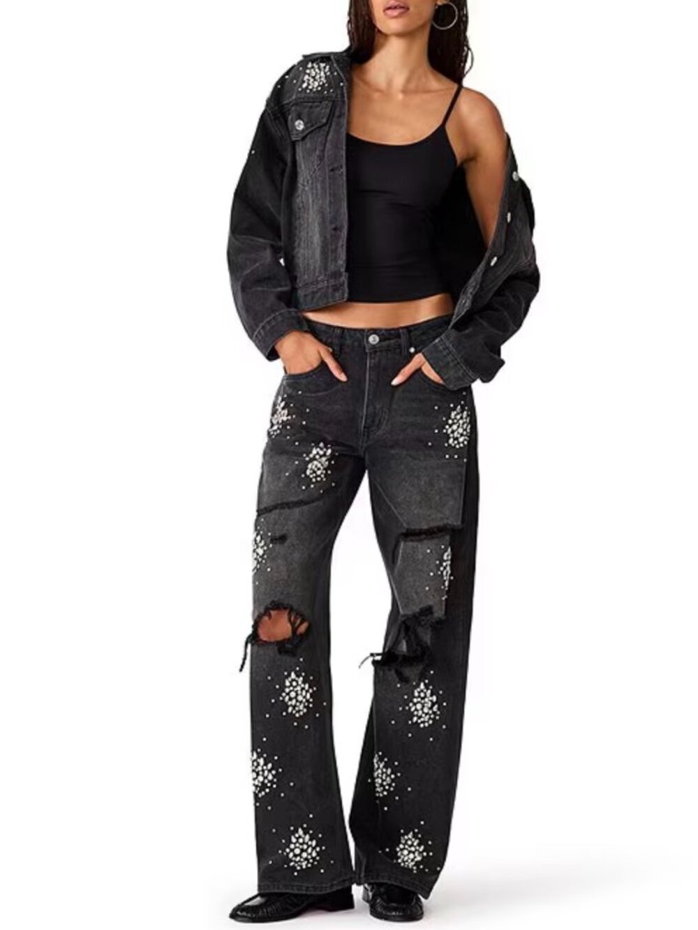 ✨ NWT Steve Madden Sydnee Rhinestone Distressed Jeans Jagger Wash Size 27